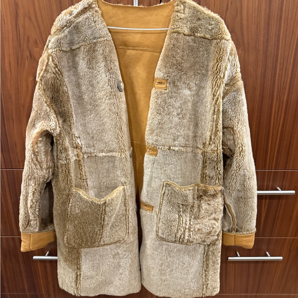 Cozy Tan Shearling Fur Coat